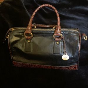 Brahmin Black Leather Satchel with Brown trim